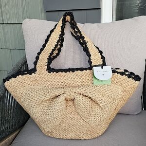 Kate Spade Target X Raffia Bow Tan and Black Woven Tote Bag